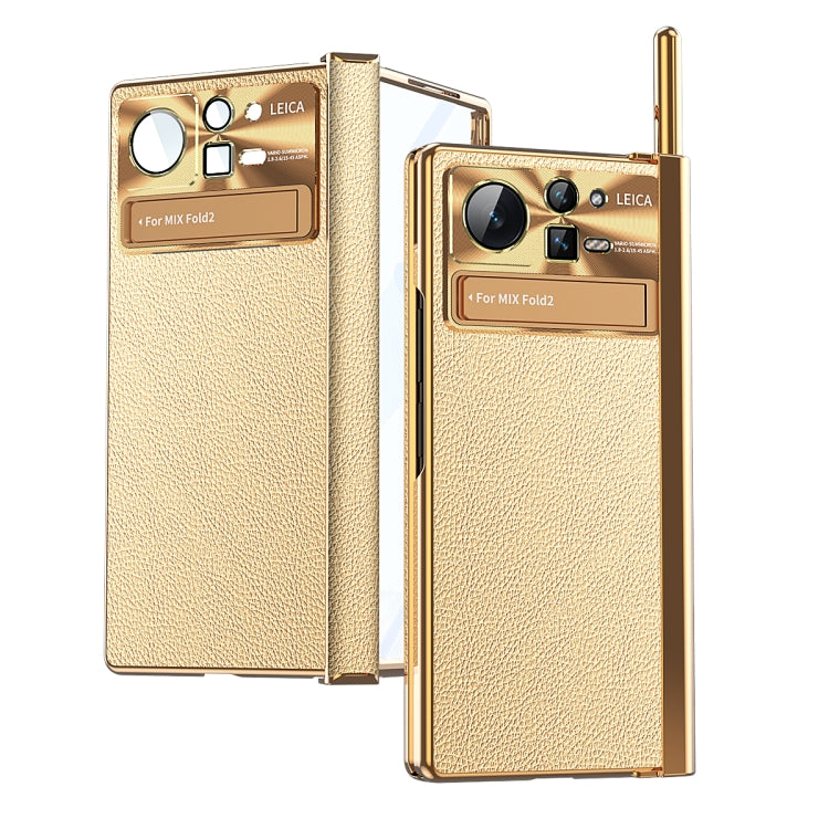 For Xiaomi Mix Fold 2 Plain Leather Double Hinged Folding Phone Case with Stylus(Gold+Gold) - Xiaomi Cases by PMC TechLife | Online Shopping South Africa | PMC TechLife