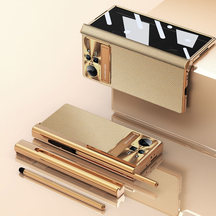 For Xiaomi Mix Fold 2 Plain Leather Double Hinged Folding Phone Case with Stylus(Gold+Gold) - Xiaomi Cases by PMC TechLife | Online Shopping South Africa | PMC TechLife