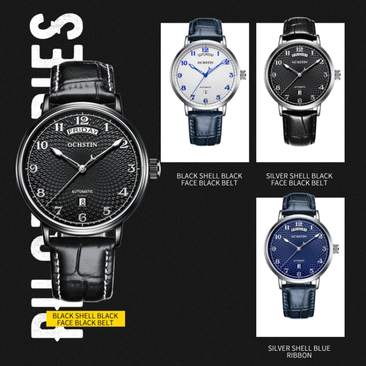 OCHSTIN 6141A Masterpiece Day-date Mechanical Men Watch(Black-Black) - Leather Strap Watches by OCHSTIN | Online Shopping South Africa | PMC Jewellery | Buy Now Pay Later Mobicred