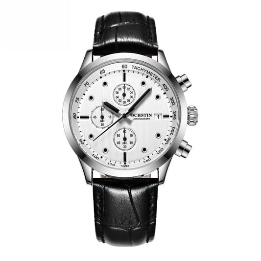 Ochstin 6042B Multifunctional Business Leather Waterproof Luminous Quartz Men Watch(Silver+Black) - Leather Strap Watches by OCHSTIN | Online Shopping South Africa | PMC Jewellery | Buy Now Pay Later Mobicred