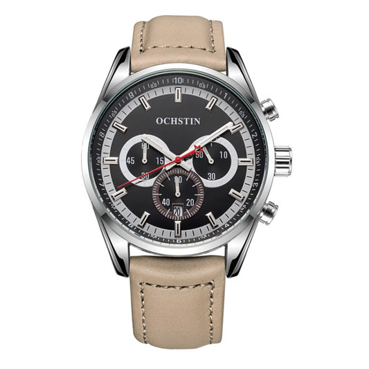 Ochstin 6046A Business Style Quartz Men Leather Watch(Silver+Champagne) - Leather Strap Watches by OCHSTIN | Online Shopping South Africa | PMC Jewellery | Buy Now Pay Later Mobicred