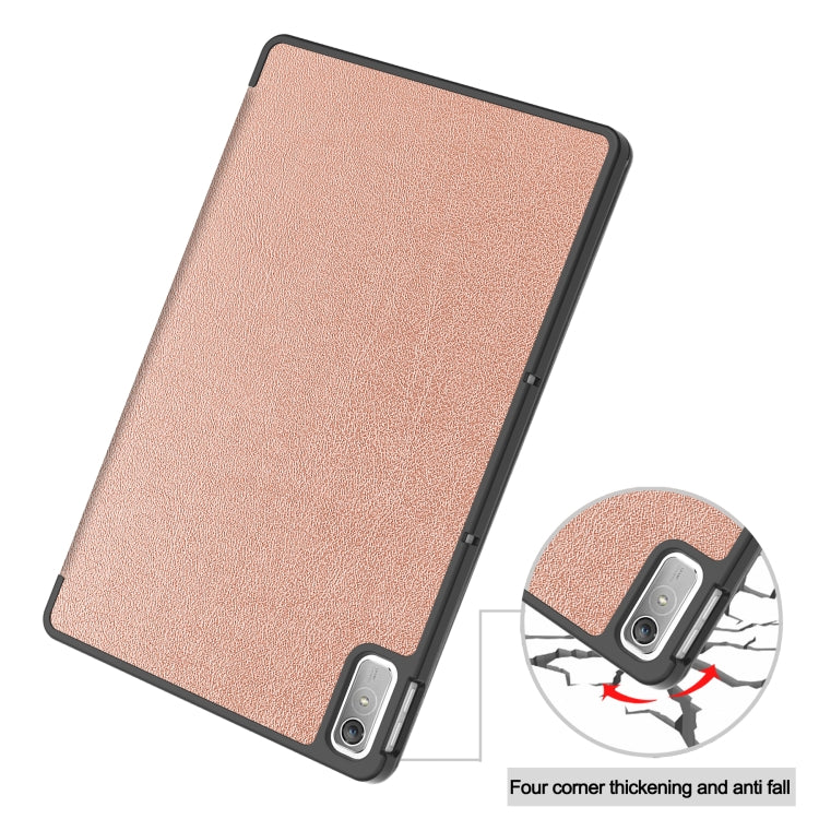 For Lenovo Tab P11 Gen 2 Custer Pure Color 3-Fold Holder Leather Smart Tablet Case(Rose Gold) - For Lenovo by PMC Jewellery | Online Shopping South Africa | PMC Jewellery