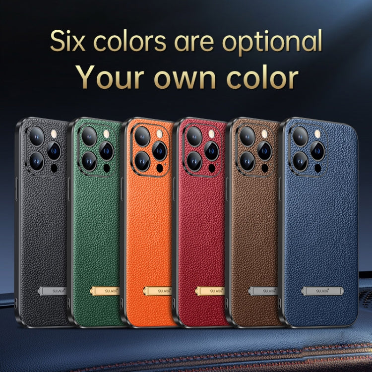 For iPhone 14 Plus SULADA Famous Artisan Series Litchi Leather PC + TPU Phone Case(Blue) - iPhone 14 Plus Cases by SULADA | Online Shopping South Africa | PMC TechLife