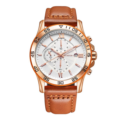 OCHSTIN 6068A Multifunctional Quartz Waterproof Luminous Men Watch(Rose Gold+Brown) - Leather Strap Watches by OCHSTIN | Online Shopping South Africa | PMC Jewellery | Buy Now Pay Later Mobicred