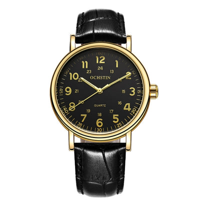 OCHSTIN 6081C Fashion Hollow Men Leather Quartz Watch(Gold+Black) - Leather Strap Watches by OCHSTIN | Online Shopping South Africa | PMC Jewellery | Buy Now Pay Later Mobicred