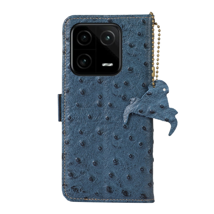 For Xiaomi 13 Ostrich Pattern Genuine Leather RFID Phone Case(Blue) - 13 Cases by PMC TechLife | Online Shopping South Africa | PMC TechLife
