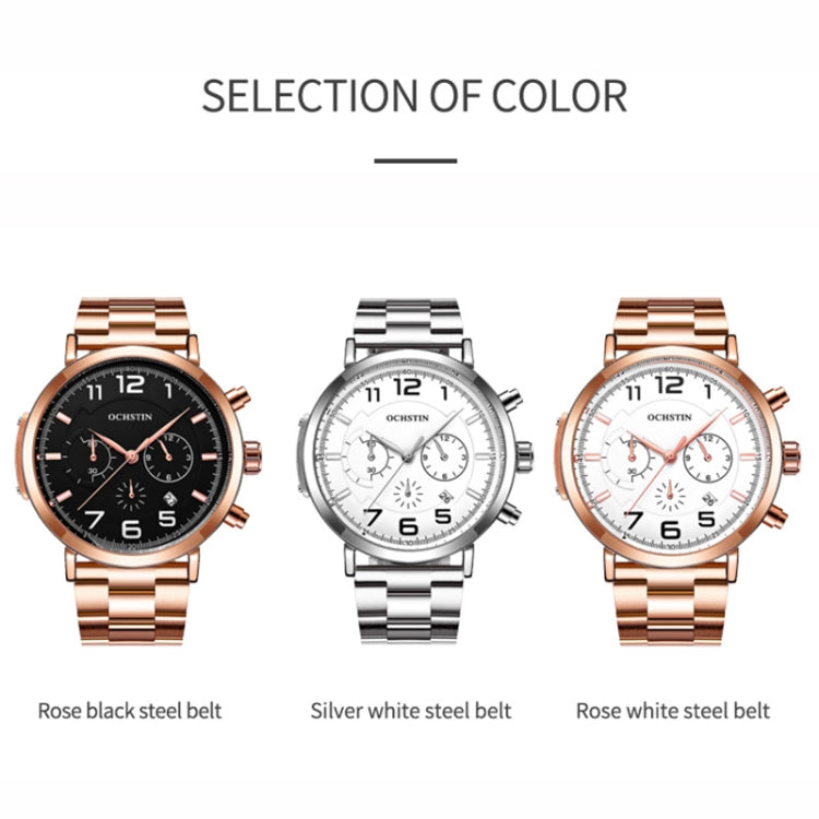 OCHSTIN 7243 Men Fashion Steel Strap Multifunctional Quartz Watch(Rose Gold Black) - Metal Strap Watches by OCHSTIN | Online Shopping South Africa | PMC Jewellery | Buy Now Pay Later Mobicred