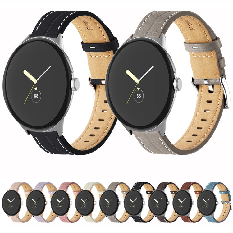 For Google Pixel Watch Grooved Genuine Leather Watch Band(Brown) - free shipping - PMC TechLife - Order now!