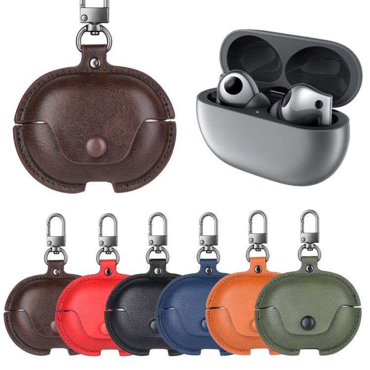 For Huawei FreeBuds Pro 2 Business Leather Earphone Protective Case with Hook(Light Brown) - Huawei Earphone Case by PMC TechLife | Online Shopping South Africa | PMC TechLife