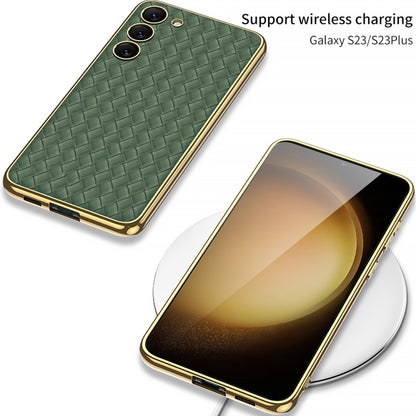 For Samsung Galaxy S23+ 5G GKK Weave Texture Electroplating PU Protective Phone Case(Green) - Galaxy S23+ 5G Cases by GKK | Online Shopping South Africa | PMC Jewellery