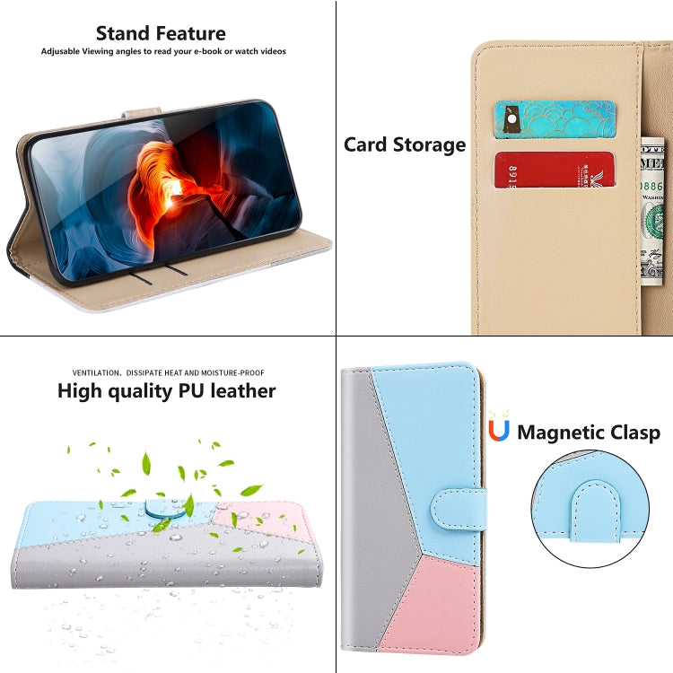 For Samsung Galaxy A14 5G Tricolor Stitching Flip Leather Phone Case(Grey) - free shipping - PMC TechLife - Order now!