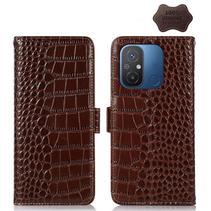 For Xiaomi Redmi 12C / 11A Crocodile Top Layer Cowhide Leather Phone Case(Brown) - Xiaomi Cases by PMC Jewellery | Online Shopping South Africa | PMC Jewellery