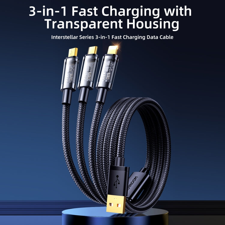 JOYROOM S-1T3015A5 1.2m 3.5A 3 in 1 USB to 8Pin + Type-C + Micro USB Fast Charging Data Cable(Black) - Multifunction Cable by JOYROOM | Online Shopping South Africa | PMC Jewellery