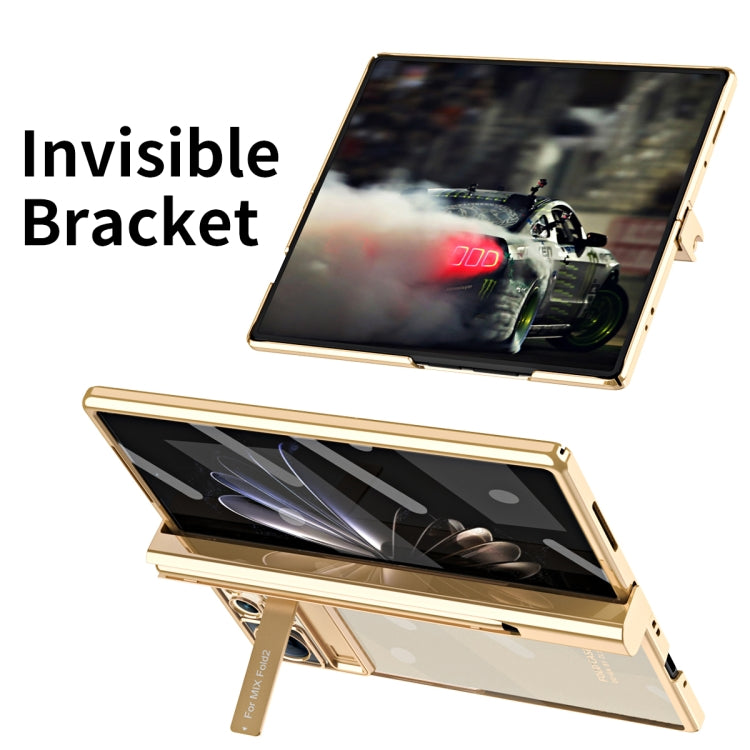 For Xiaomi Mix Fold 2 Electroplated Hinge Transparent Phone Case with Pen Slot(Blue) - Xiaomi Cases by PMC TechLife | Online Shopping South Africa | PMC TechLife