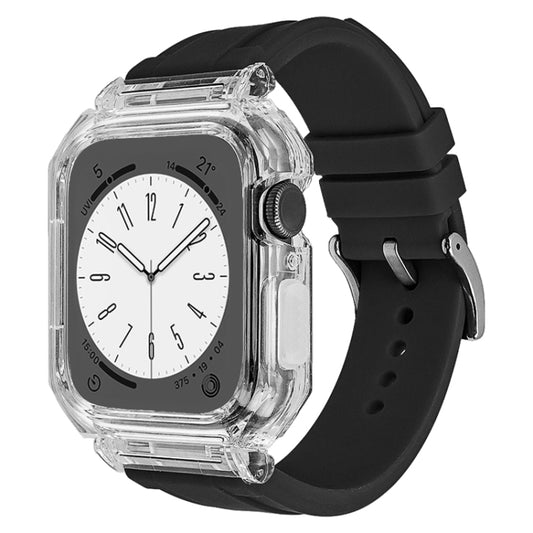 Crystal Clear Polycarbonate Case Silicone Watch Band For Apple Watch Series 8&7 45mm / SE 2&6&SE&5&4 44mm / 3&2&1 42mm(Black) - Watch Cases by PMC Jewellery | Online Shopping South Africa | PMC Jewellery | Buy Now Pay Later Mobicred