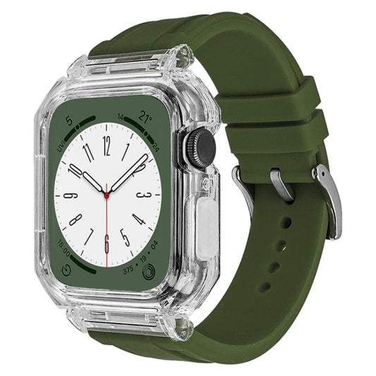 Crystal Clear Polycarbonate Case Silicone Watch Band For Apple Watch Series 8&7 45mm / SE 2&6&SE&5&4 44mm / 3&2&1 42mm(Army Green) - Watch Cases by PMC Jewellery | Online Shopping South Africa | PMC Jewellery | Buy Now Pay Later Mobicred