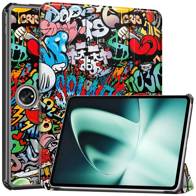 For OnePlus Pad Custer Painted 3-Fold Holder Smart Leather Tablet Case(Graffiti) - Others by PMC Jewellery | Online Shopping South Africa | PMC Jewellery