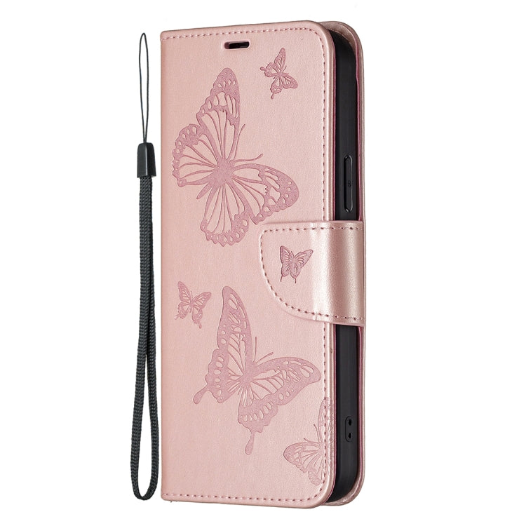 For Xiaomi Redmi Note 12 4G Global Two Butterflies Embossing Leather Phone Case(Rose Gold) - Note 12 Cases by PMC Jewellery | Online Shopping South Africa | PMC Jewellery