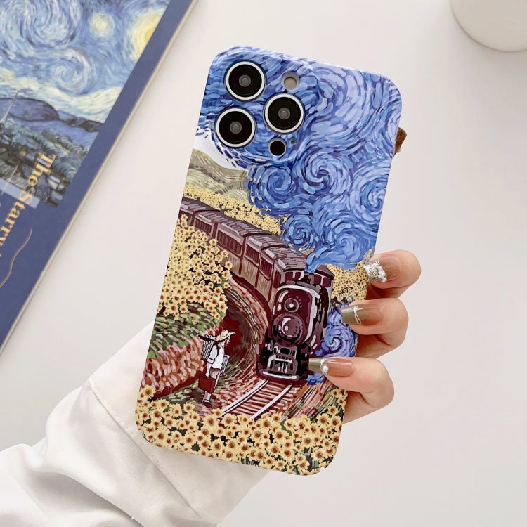 For iPhone 14 Pro Precise Hole Oil Painting Glossy PC Phone Case(Train) - iPhone 14 Pro Cases by PMC Jewellery | Online Shopping South Africa | PMC Jewellery