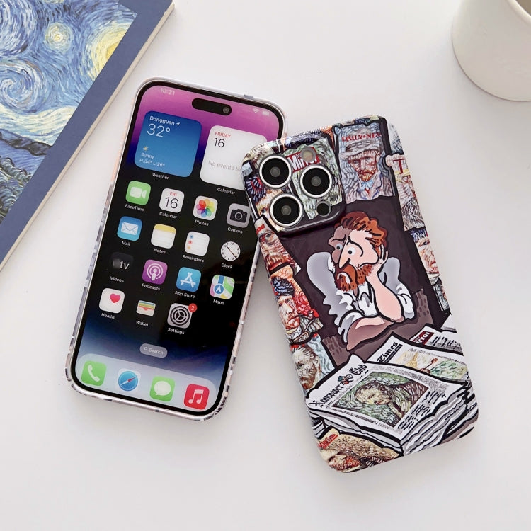 For iPhone 14 Pro Max Precise Hole Oil Painting Glossy PC Phone Case(Newspaper) - iPhone 14 Pro Max Cases by PMC Jewellery | Online Shopping South Africa | PMC Jewellery