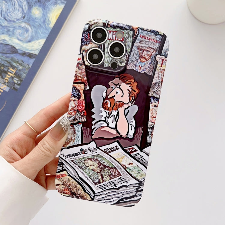 For iPhone 12 Precise Hole Oil Painting Glossy PC Phone Case(Newspaper) - iPhone 12 / 12 Pro Cases by PMC TechLife | Online Shopping South Africa | PMC TechLife