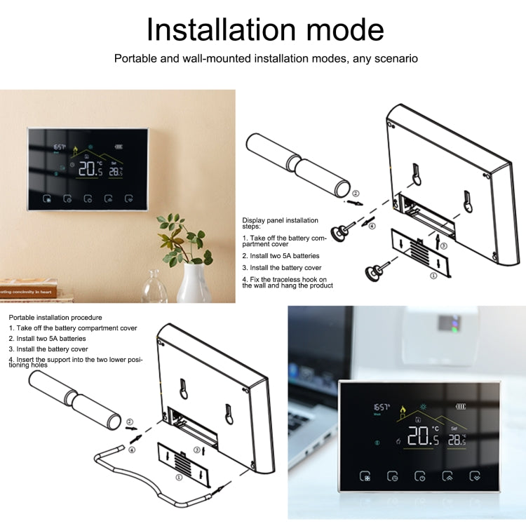 BHT-8000RF-VA- GACW Wireless Smart LED Screen Thermostat With WiFi, Specification:Water / Boiler Heating - Thermostat & Thermometer by PMC TechLife | Online Shopping South Africa | PMC TechLife