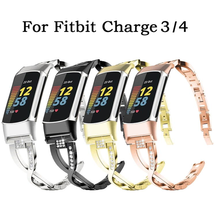For Fitbit Charge 3 / 4 Diamond Metal Watch Band(Gold) - Smart Wear by PMC TechLife | Online Shopping South Africa | PMC TechLife