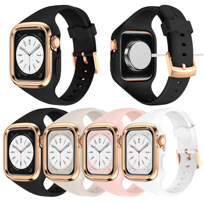 Stainless Steel Frame Silicone Watch Band For Apple Watch Series 8&7 41mm / SE 2&6&SE&5&4 40mm / 3&2&1 38mm(Pink) - Smart Wear by PMC Jewellery | Online Shopping South Africa | PMC Jewellery