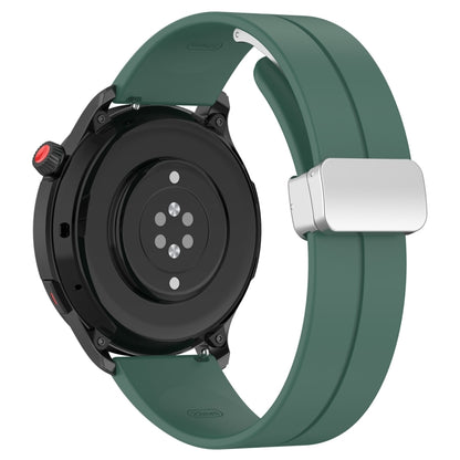 For Amazfit GTR 4 Magnetic Fold Clasp Silver Buckle Silicone Watch Band(Dark Green) -  by PMC Jewellery | Online Shopping South Africa | PMC Jewellery