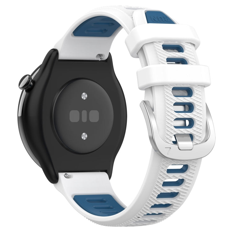 For Amazfit GTR Mini 20mm Cross Texture Two Color Silicone Stainless Steel Buckle Watch Band(White Blue) -  by PMC Jewellery | Online Shopping South Africa | PMC Jewellery