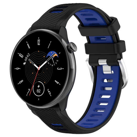 For Amazfit GTR Mini 20mm Cross Texture Two Color Silicone Stainless Steel Buckle Watch Band(Black Blue) -  by PMC Jewellery | Online Shopping South Africa | PMC Jewellery