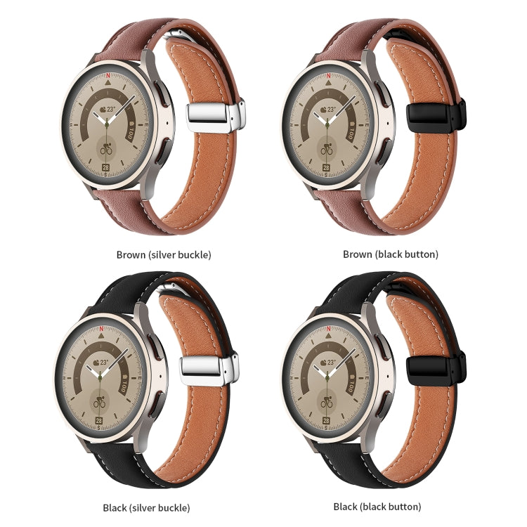 20mm Folding Buckle Plain Weave Genuine Leather Watch Band(Black+Black) - Smart Wear by PMC TechLife | Online Shopping South Africa | PMC TechLife