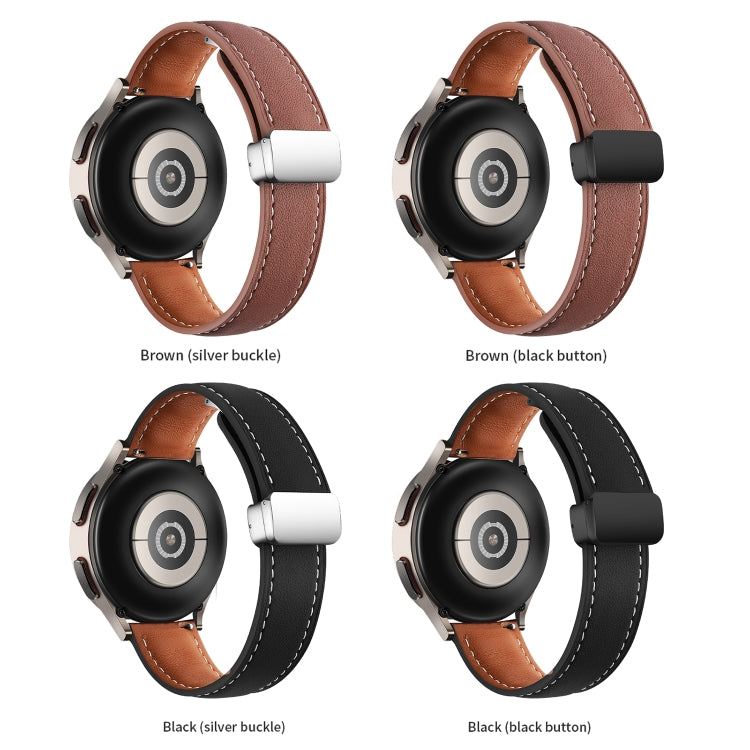 20mm Folding Buckle Plain Weave Genuine Leather Watch Band(Black+Silver) - Smart Wear by PMC TechLife | Online Shopping South Africa | PMC TechLife