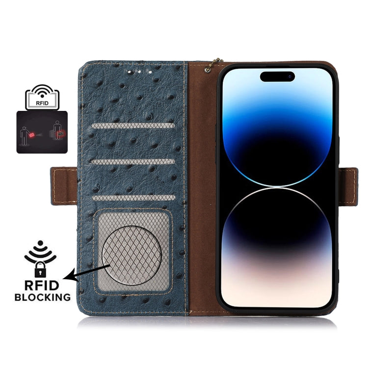 For Xiaomi Redmi Note 12 Turbo Ostrich Pattern Genuine Leather RFID Phone Case(Blue) - free shipping - PMC TechLife - Order now!