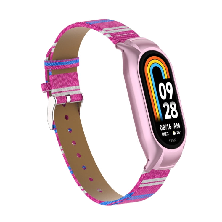 For Xiaomi Mi Band 8 Integrated Metal Case + Secondary Color Leather Watch Band(Pink) - Smart Wear by PMC Jewellery | Online Shopping South Africa | PMC Jewellery