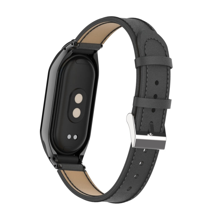 For Xiaomi Mi Band 8 Integrated Metal Case + Microfiber Sewing Leather Watch Band(Black) - Smart Wear by PMC Jewellery | Online Shopping South Africa | PMC Jewellery