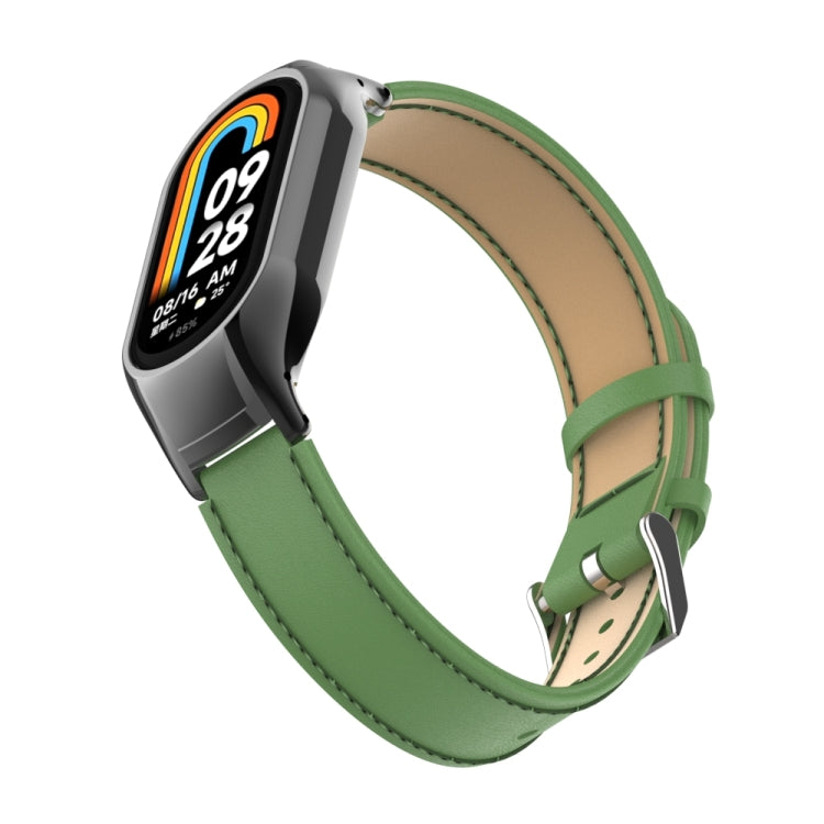 For Xiaomi Mi Band 8 Integrated Metal Case + Microfiber Sewing Leather Watch Band(Green) - Smart Wear by PMC Jewellery | Online Shopping South Africa | PMC Jewellery