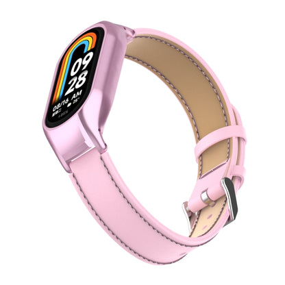 For Xiaomi Mi Band 8 Integrated Metal Case + Microfiber Sewing Leather Watch Band(Pink) - Smart Wear by PMC Jewellery | Online Shopping South Africa | PMC Jewellery