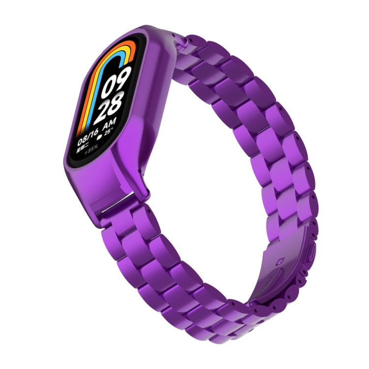 For Xiaomi Mi Band 8 Integrated Metal Case + Three-bead Watch Band(Purple) - Smart Wear by PMC Jewellery | Online Shopping South Africa | PMC Jewellery