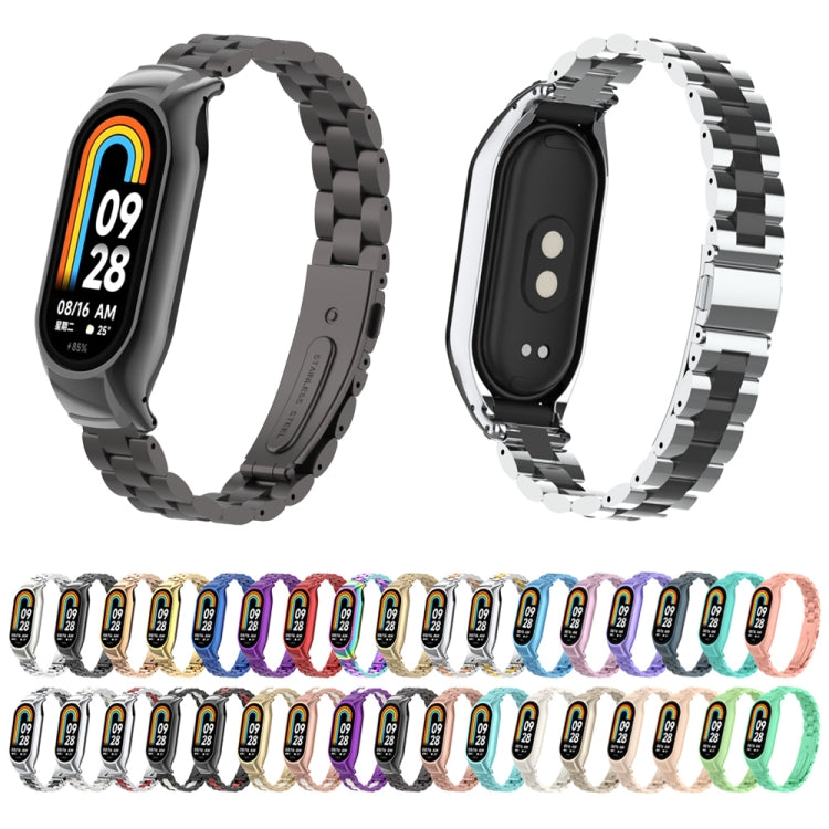 For Xiaomi Mi Band 8 Integrated Metal Case + Three-bead Watch Band(Silver+White) - Smart Wear by PMC Jewellery | Online Shopping South Africa | PMC Jewellery