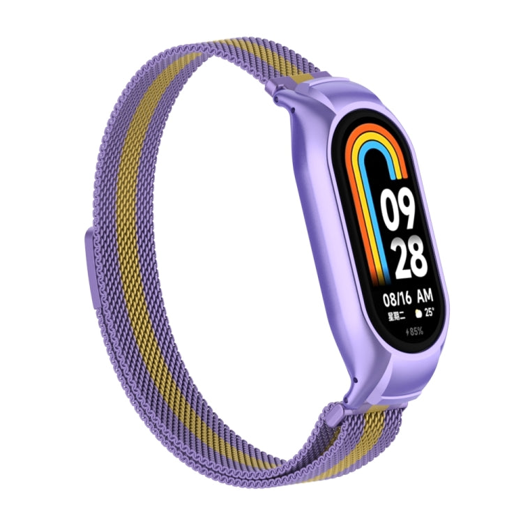 For Xiaomi Mi Band 8 Integrated Metal Case + Milanese Magnetic Watch Band(Purple+Gold) - Smart Wear by PMC Jewellery | Online Shopping South Africa | PMC Jewellery