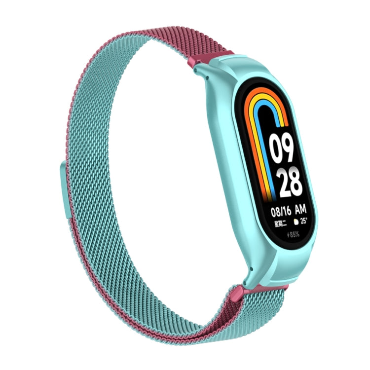 For Xiaomi Mi Band 8 Integrated Metal Case + Milanese Magnetic Watch Band(Pink Blue) - Smart Wear by PMC Jewellery | Online Shopping South Africa | PMC Jewellery