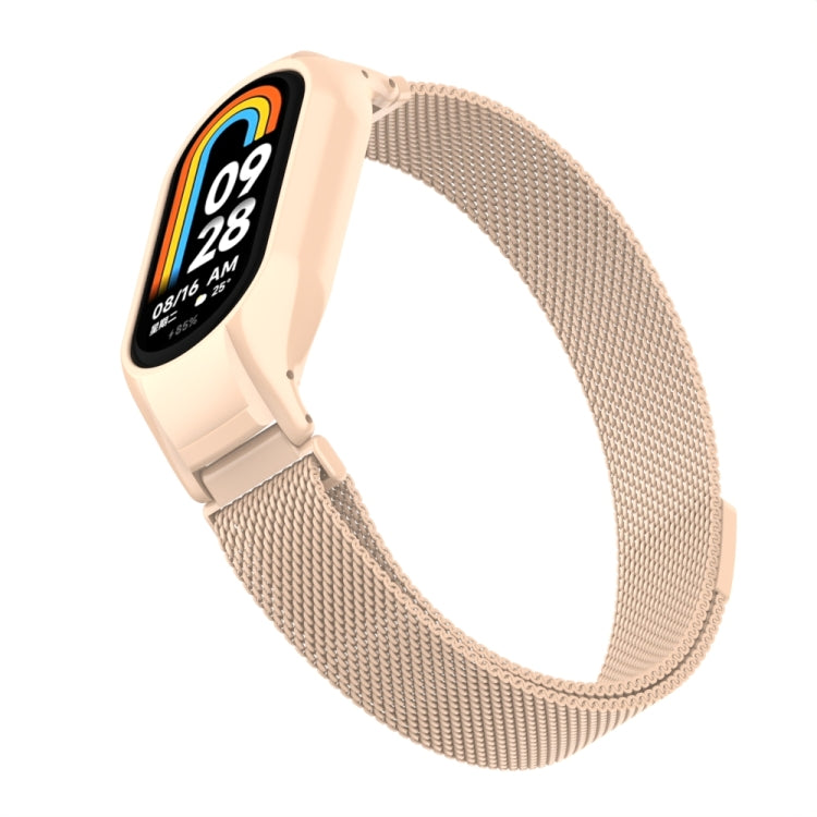 For Xiaomi Mi Band 8 Integrated Metal Case + Milanese Magnetic Watch Band(Milk Tea Color) - Smart Wear by PMC Jewellery | Online Shopping South Africa | PMC Jewellery