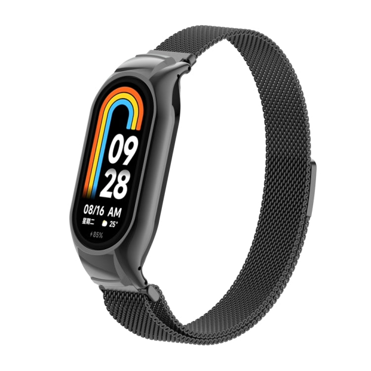 For Xiaomi Mi Band 8 Integrated Metal Case + Milanese Magnetic Watch Band(Black) - Smart Wear by PMC Jewellery | Online Shopping South Africa | PMC Jewellery
