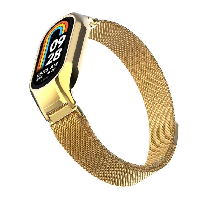 For Xiaomi Mi Band 8 Integrated Metal Case + Milanese Magnetic Watch Band(Gold) - Smart Wear by PMC Jewellery | Online Shopping South Africa | PMC Jewellery