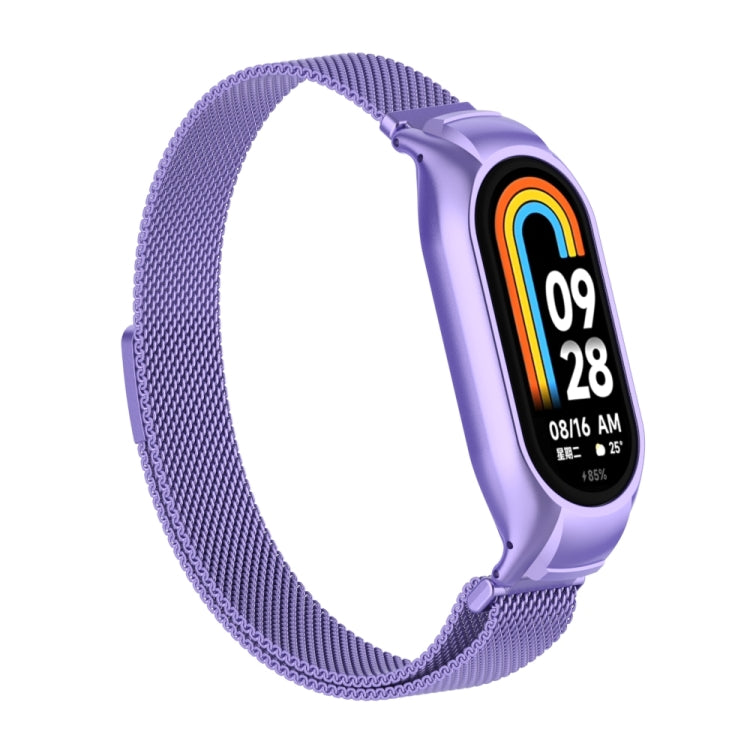 For Xiaomi Mi Band 8 Integrated Metal Case + Milanese Magnetic Watch Band(Hyun Purple) - Smart Wear by PMC Jewellery | Online Shopping South Africa | PMC Jewellery