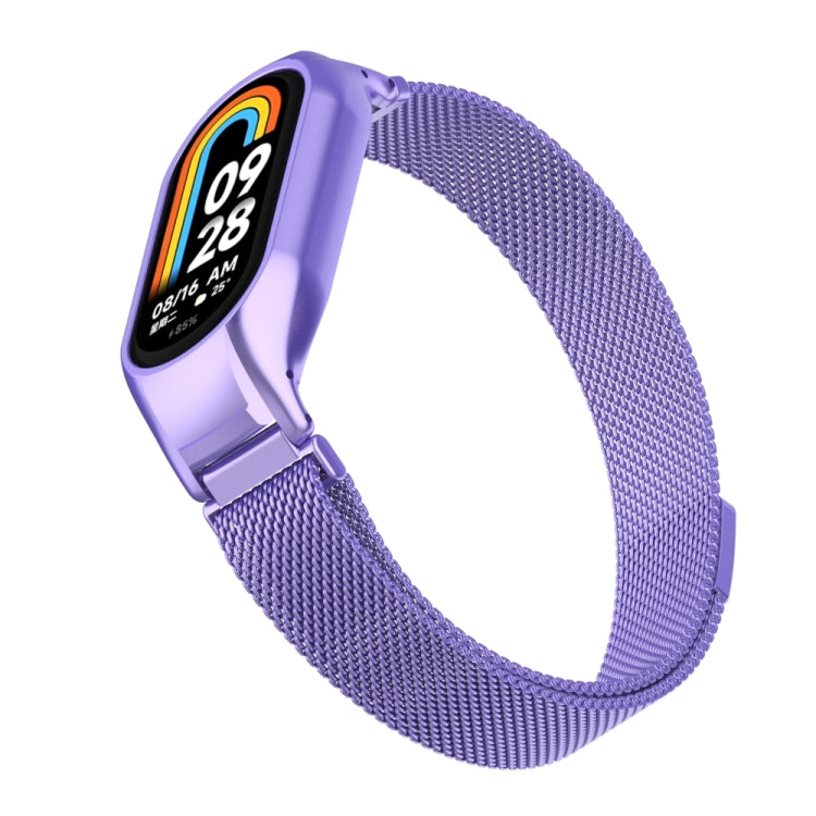 For Xiaomi Mi Band 8 Integrated Metal Case + Milanese Magnetic Watch Band(Hyun Purple) - Smart Wear by PMC Jewellery | Online Shopping South Africa | PMC Jewellery