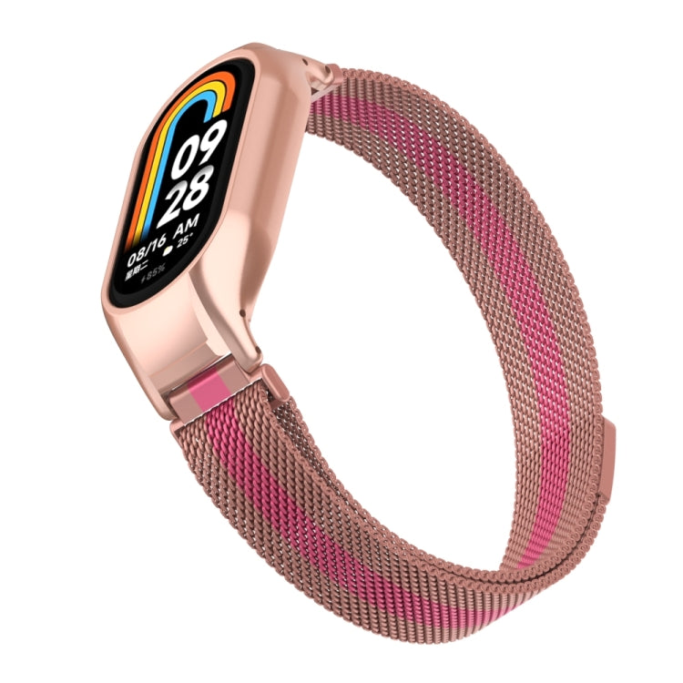 For Xiaomi Mi Band 8 Integrated Metal Case + Milanese Magnetic Watch Band(Rose+Pink) - Smart Wear by PMC Jewellery | Online Shopping South Africa | PMC Jewellery