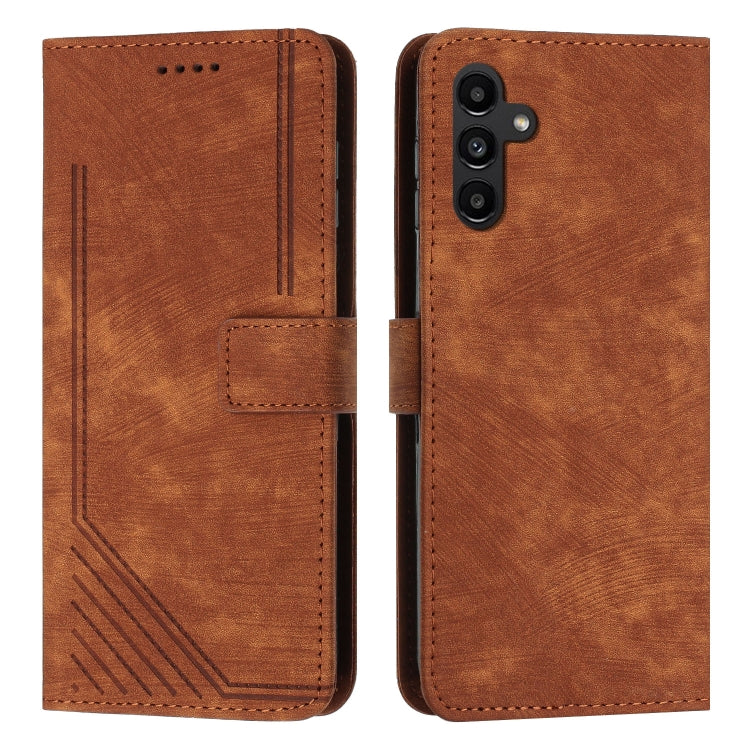 For Samsung Galaxy A14 5G Skin Feel Stripe Pattern Leather Phone Case with Lanyard(Brown) - free shipping - PMC TechLife - Order now!