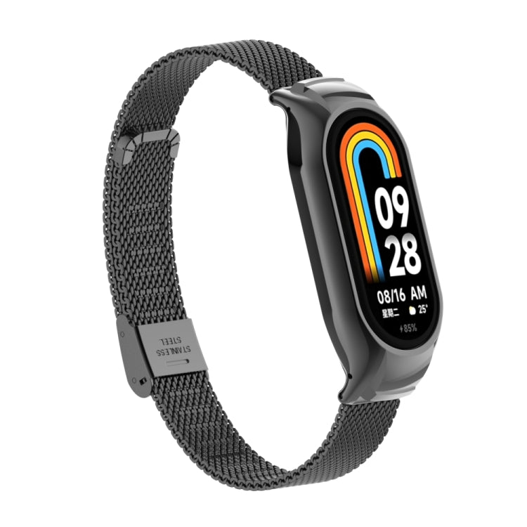 For Xiaomi Mi Band 8 Integrated Metal Case + Steel Mesh Buckle Watch Band(Black) - Smart Wear by PMC Jewellery | Online Shopping South Africa | PMC Jewellery